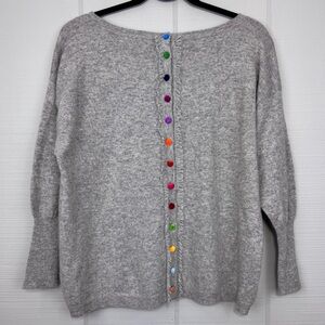 Neiman Marcus Gray Sweater with Multicolor Buttons